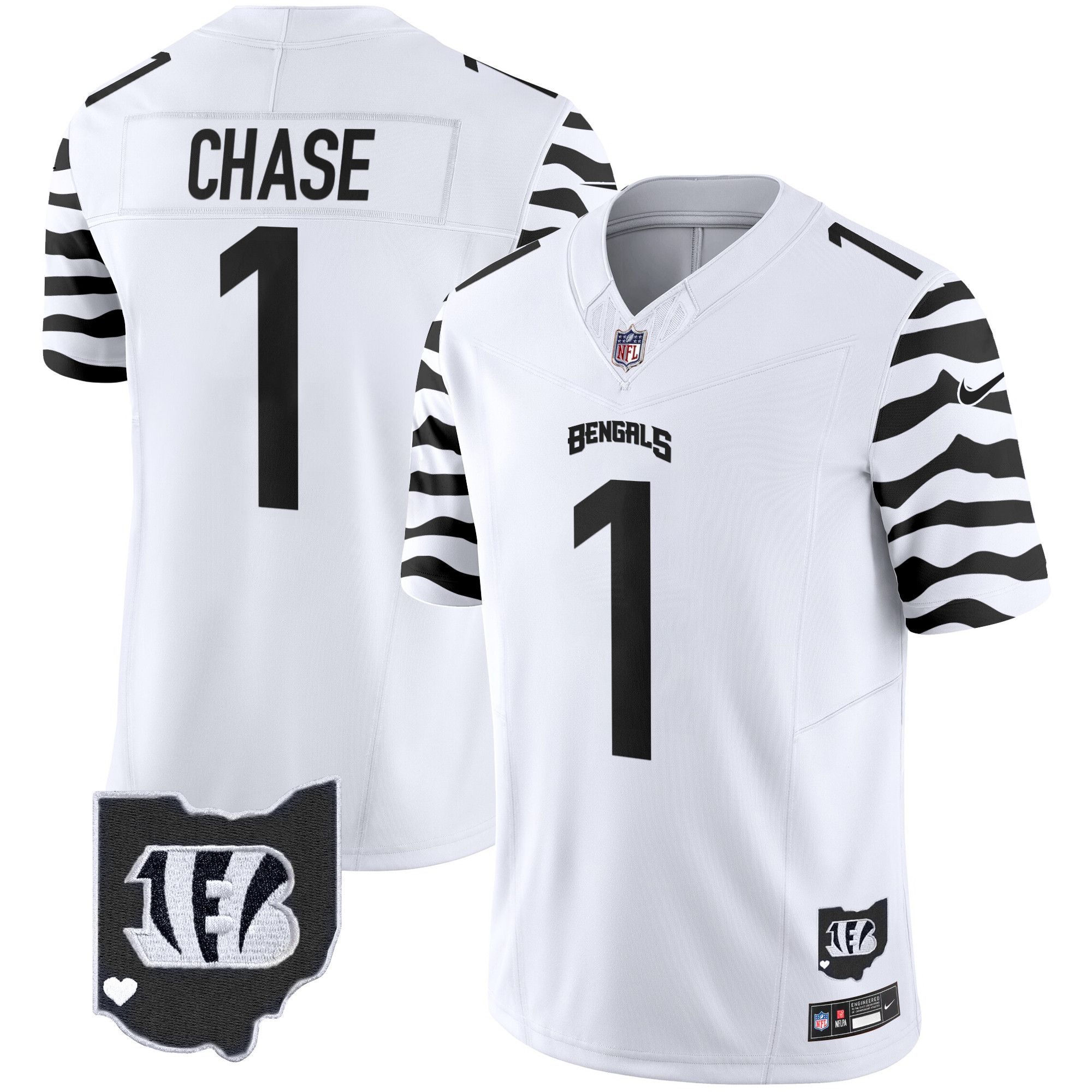 Men Cincinnati Bengals #1 Chase White 2024 Nike Stripes Vapor Limited NFL Jersey